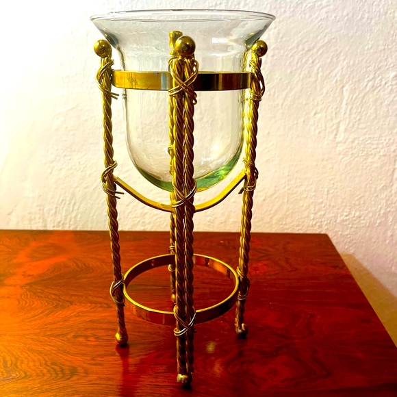 Vintage Other - Vintage MCM Brass and Glass 11” Tall Candle Holder